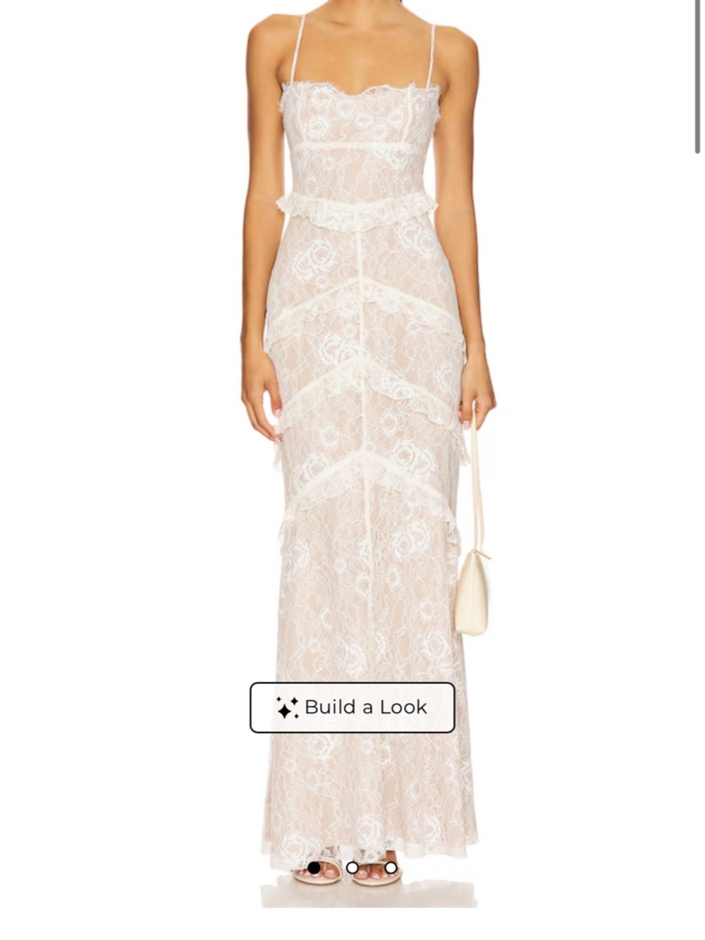 MAJORELLE Ivory Lace Maxi Dress with Spaghetti Straps